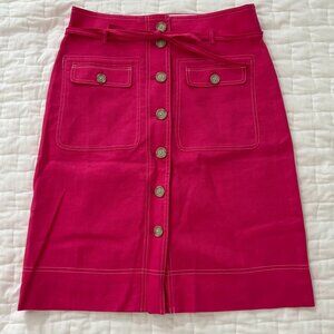 J.Crew Button-up skirt with removable belt in stretch linen - Soft Fuschia